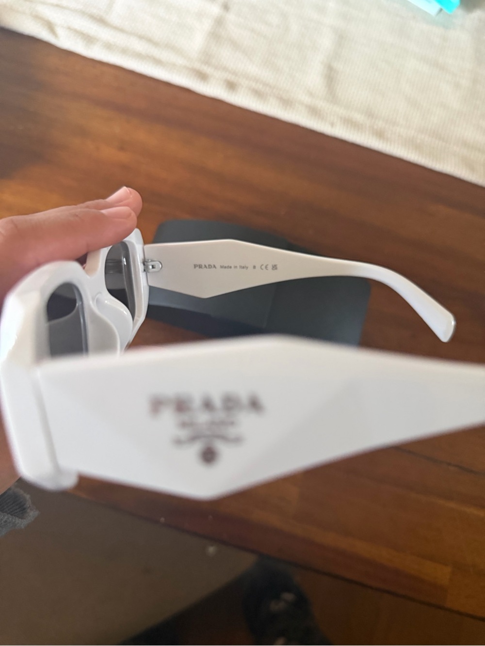 Prada White Chunky Frame Sunglasses with Logo Temples